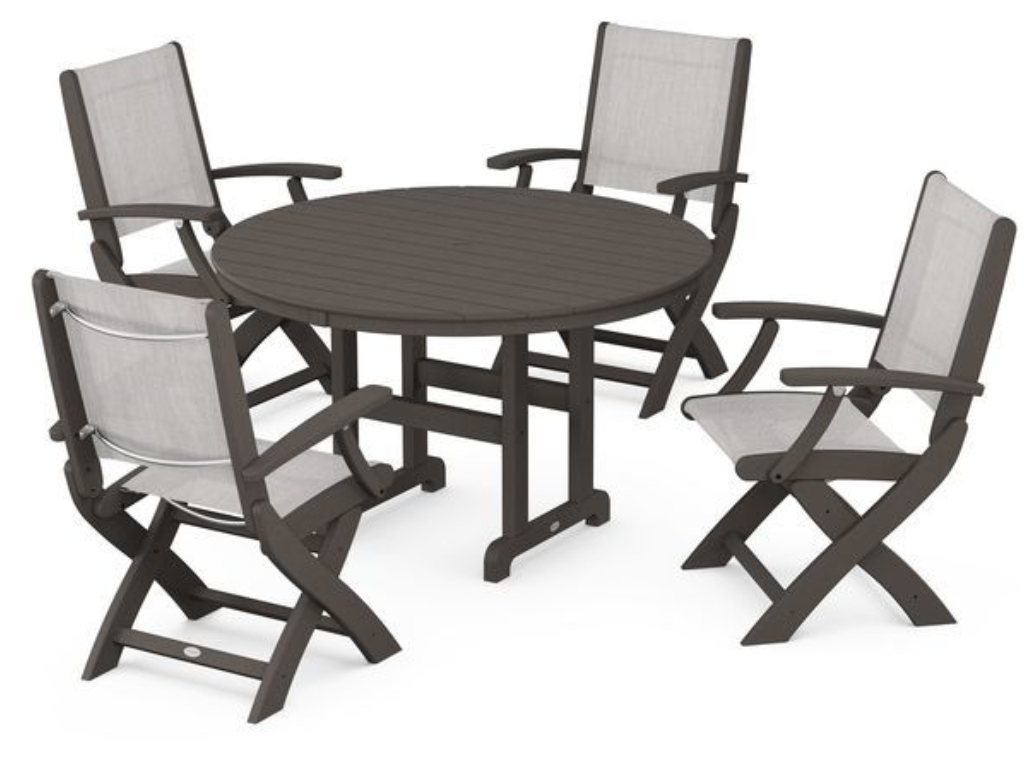 Polywood® Coastal Folding Chair 5 Piece Round Dining Set Vintage Finish Retreat Home Furniture 3497