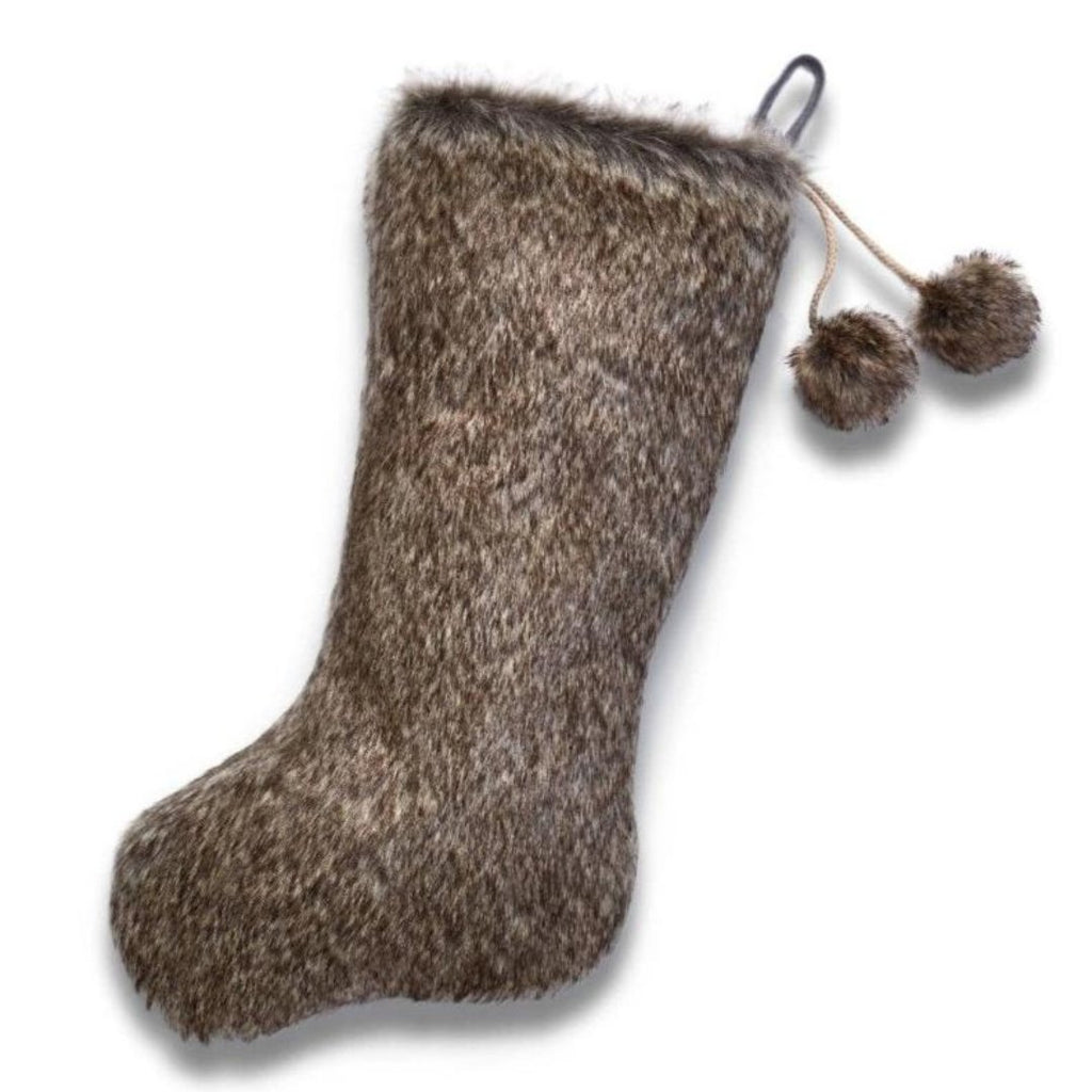 Luxe Faux Fur Christmas Stocking with Fur Pom-Poms - Retreat Home Furniture