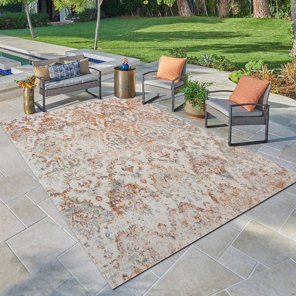 Anica Beige Eclectic Ikat Indoor/ Outdoor Area Rug - Retreat Home Furniture