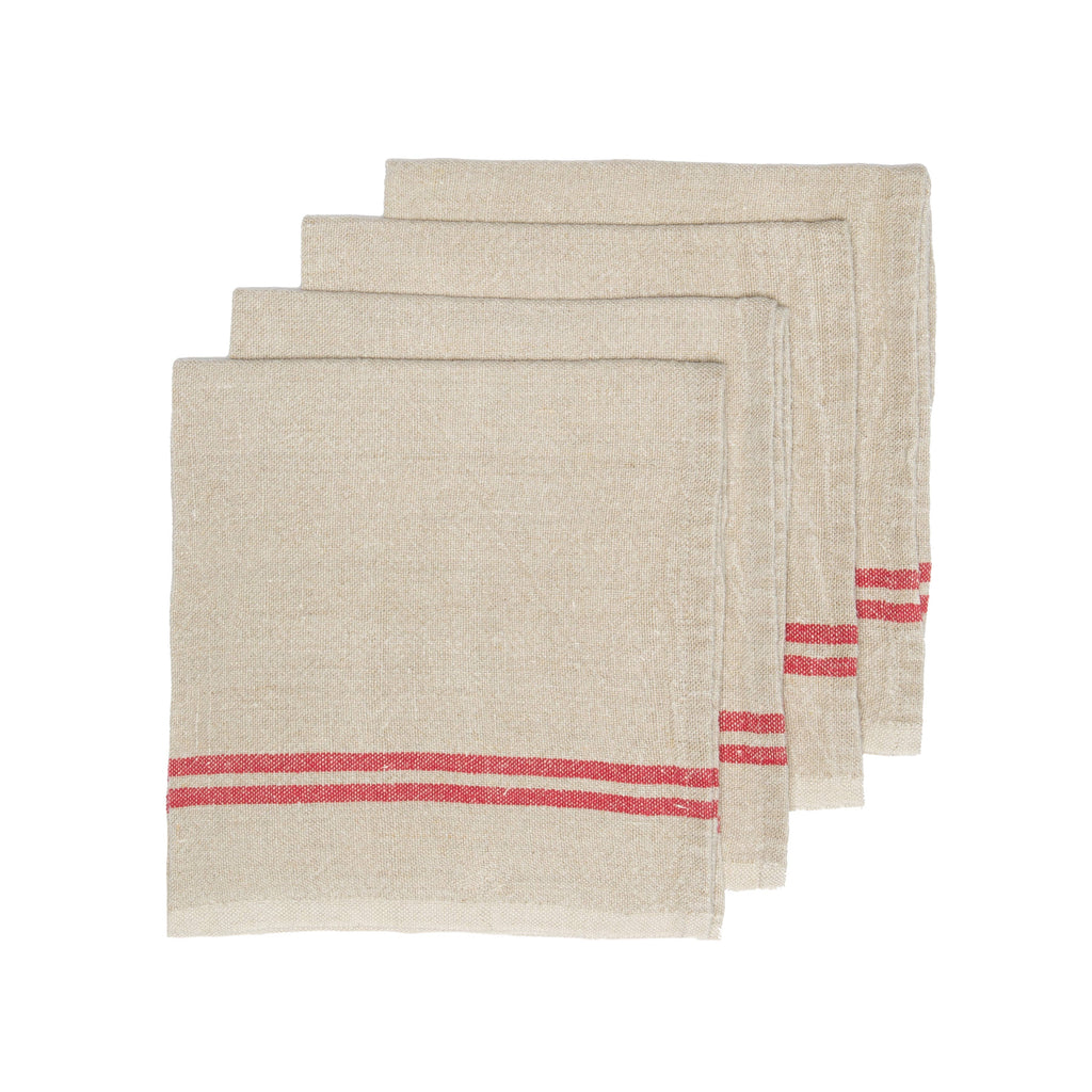 Vintage Linen Natural and Red Napkins