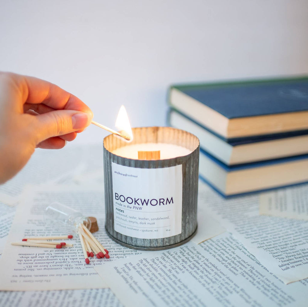 Bookworm Wood Wick Rustic Farmhouse Soy Candle - Retreat Home Furniture