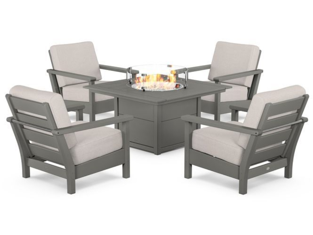 Harbour 5-Piece Conversation Set with Fire Pit Table - Retreat Home Furniture