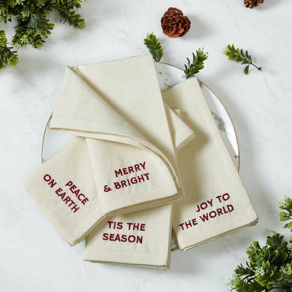 Joyful Sentiment Embroidered Napkins, Set of 4 - 17x17 - Retreat Home Furniture