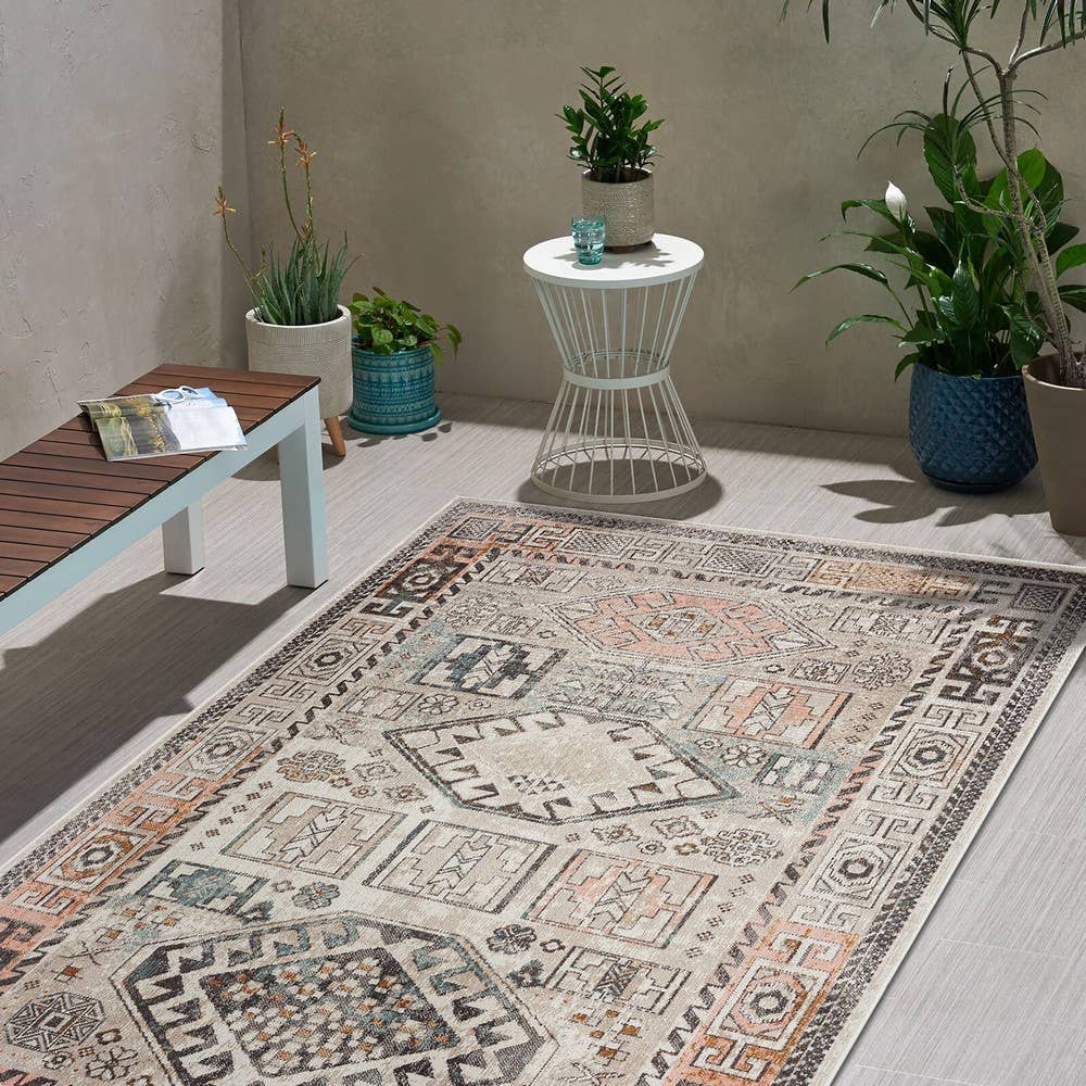 Anica Cream/ Brown Southwest Geometric Indoor/ Outdoor Rug - Retreat Home Furniture