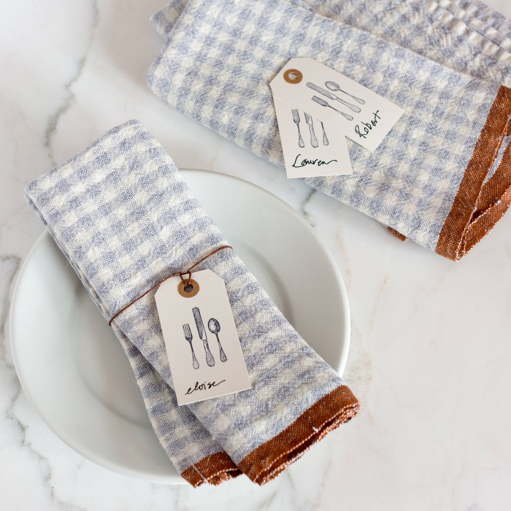 Two-Tone Gingham Blue and Cognac Napkins