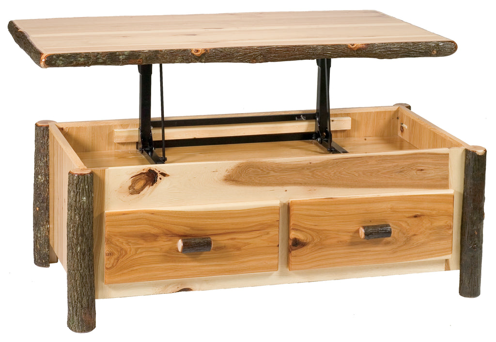 Hickory Log Coffee Table - Elevating Top - Retreat Home Furniture