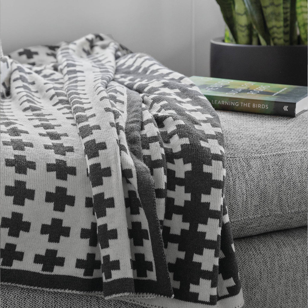 Wool Small Cross Reversible Throw Blanket - Retreat Home Furniture