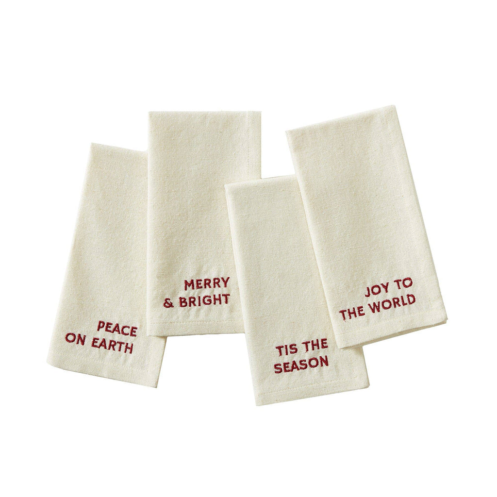 Joyful Sentiment Embroidered Napkins, Set of 4 - 17x17 - Retreat Home Furniture