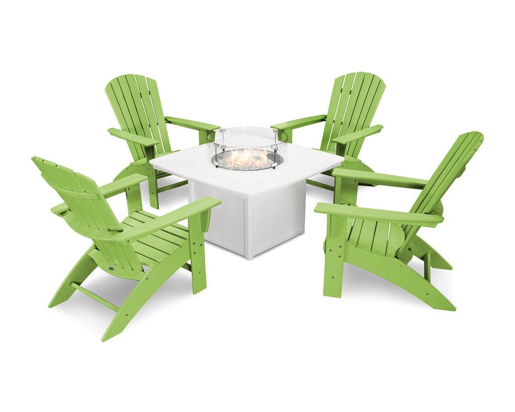 Nautical Curveback Adirondack 5-Piece Conversation Set with Fire Pit Table - Retreat Home Furniture