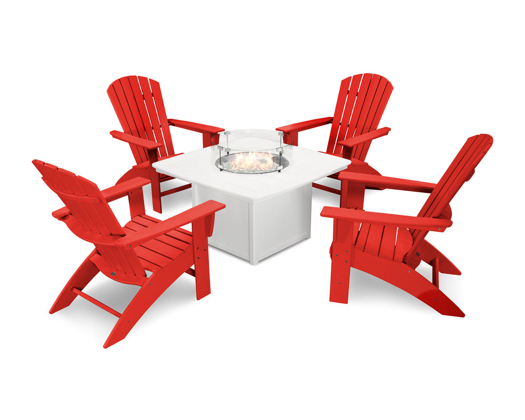 Nautical Curveback Adirondack 5-Piece Conversation Set with Fire Pit Table - Retreat Home Furniture