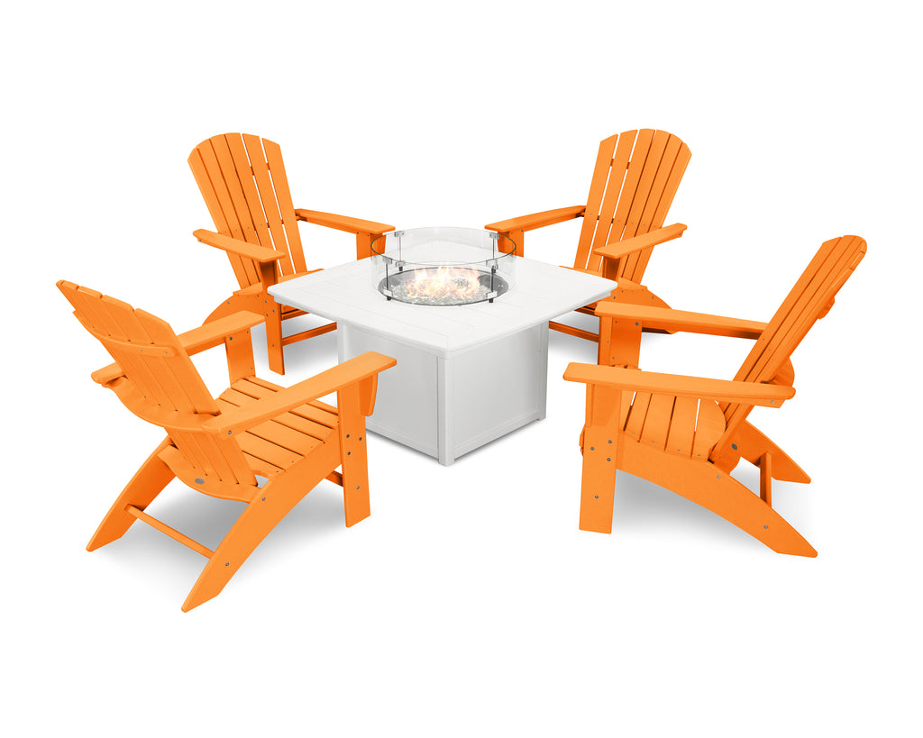 Nautical Curveback Adirondack 5-Piece Conversation Set with Fire Pit Table - Retreat Home Furniture