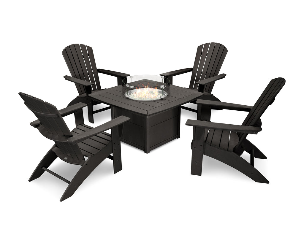 Nautical Curveback Adirondack 5-Piece Conversation Set with Fire Pit Table - Retreat Home Furniture