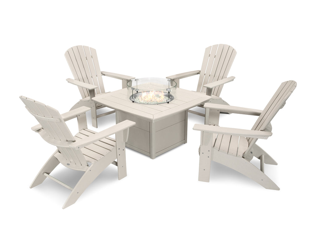 Nautical Curveback Adirondack 5-Piece Conversation Set with Fire Pit Table - Retreat Home Furniture