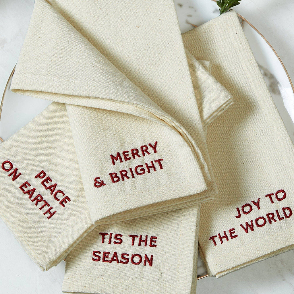 Joyful Sentiment Embroidered Napkins, Set of 4 - 17x17 - Retreat Home Furniture