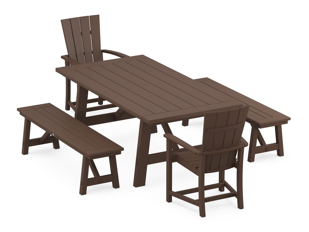 Quattro 5-Piece Rustic Farmhouse Dining Set With Benches Photo