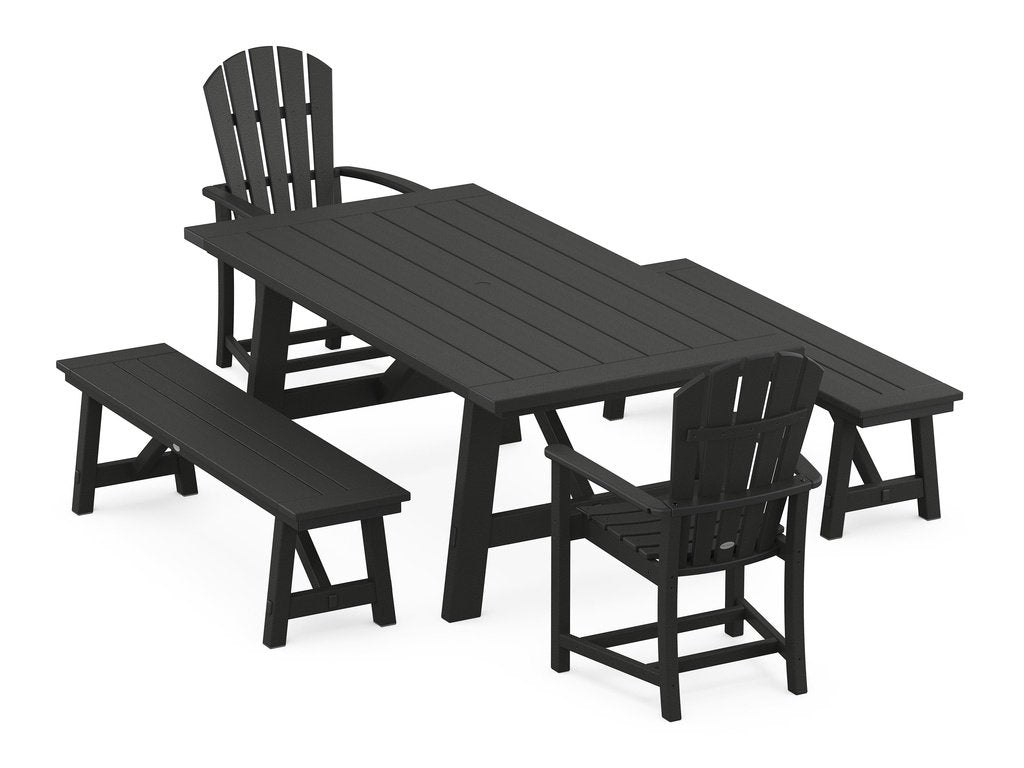 Palm Coast 5-Piece Rustic Farmhouse Dining Set With Benches Photo