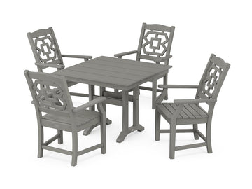 Chinoiserie 5-Piece Farmhouse Dining Set with Trestle Legs Photo