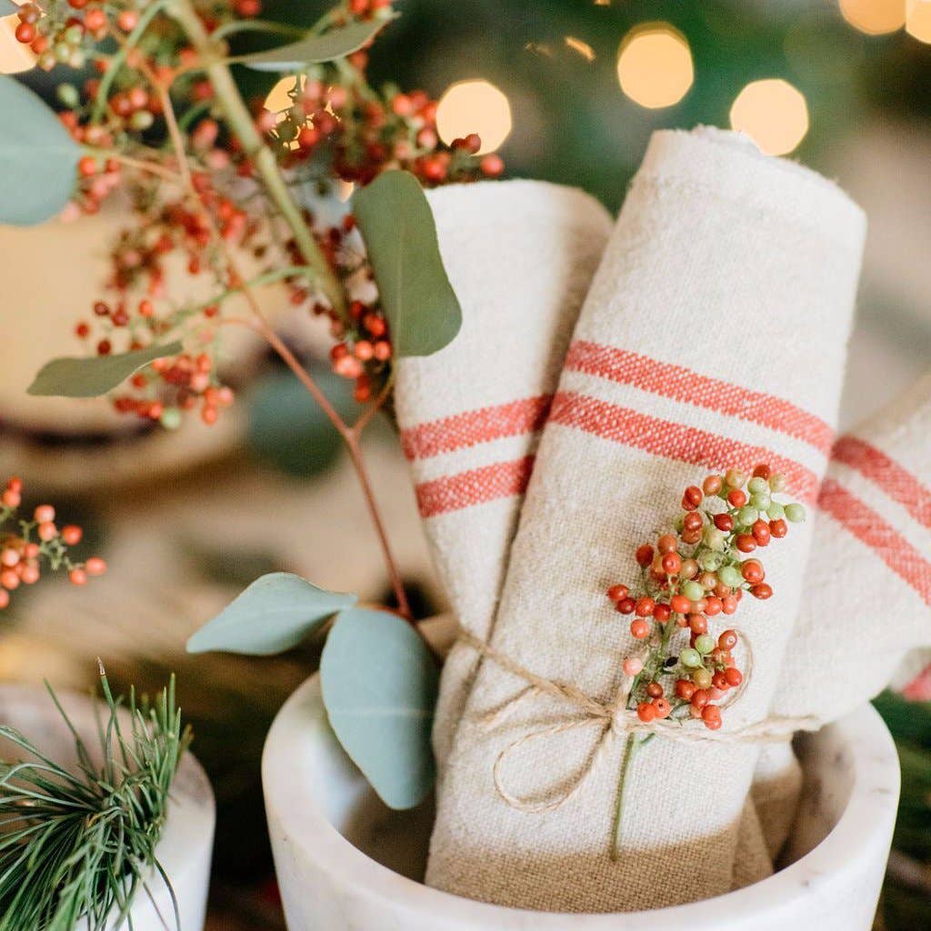 Vintage Linen Natural and Red Napkins