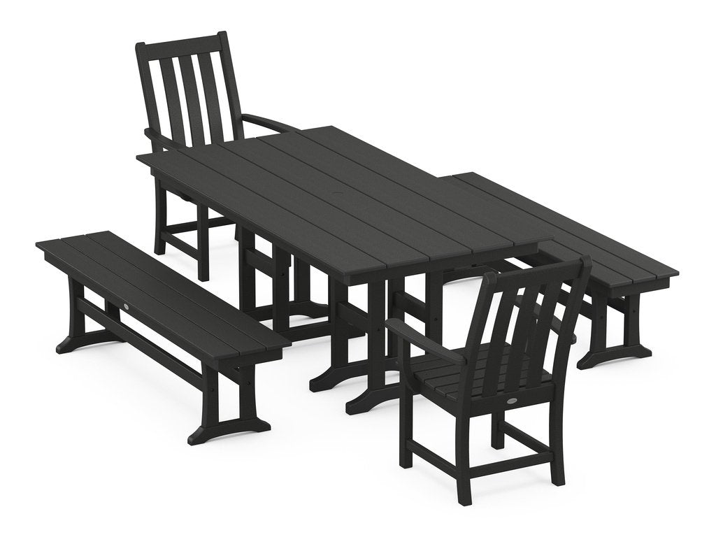 Vineyard 5-Piece Farmhouse Dining Set with Benches Photo