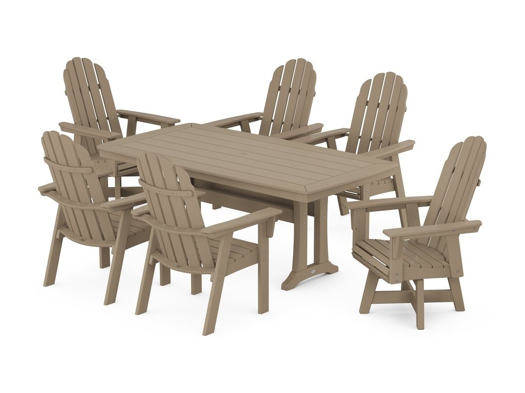 Vineyard Curveback Adirondack Swivel Chair 7-Piece Dining Set with Trestle Legs Photo