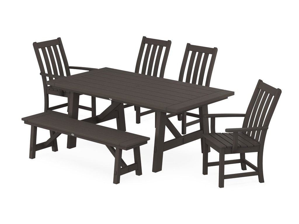 Vineyard 6-Piece Rustic Farmhouse Dining Set With Bench Photo