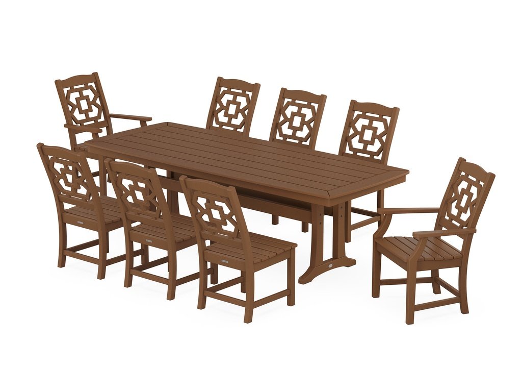 Chinoiserie 9-Piece Dining Set with Trestle Legs Photo