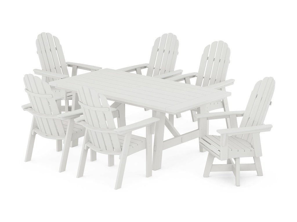 Vineyard Curveback Adirondack Swivel Chair 7-Piece Rustic Farmhouse Dining Set Photo