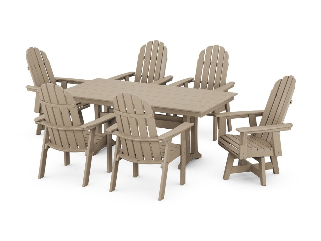 Vineyard Curveback Adirondack Swivel Chair 7-Piece Farmhouse Dining Set with Trestle Legs Photo