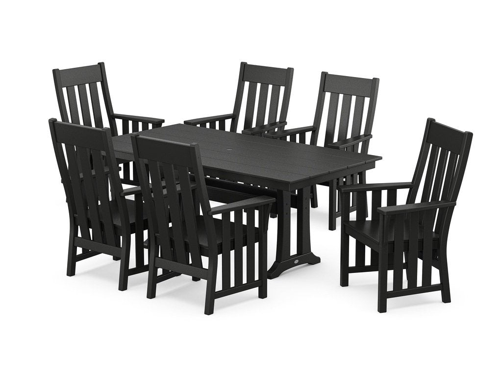 Acadia Arm Chair 7-Piece Farmhouse Dining Set with Trestle Legs Photo