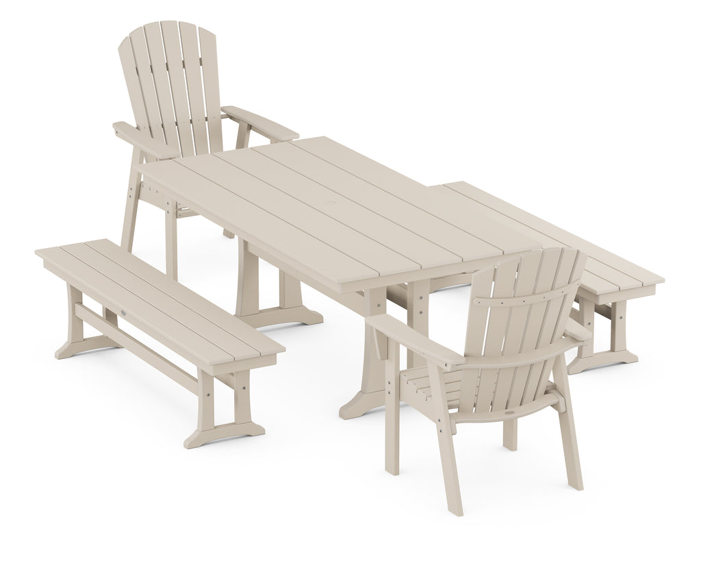 Nautical Adirondack 5-Piece Farmhouse Dining Set With Trestle Legs Photo