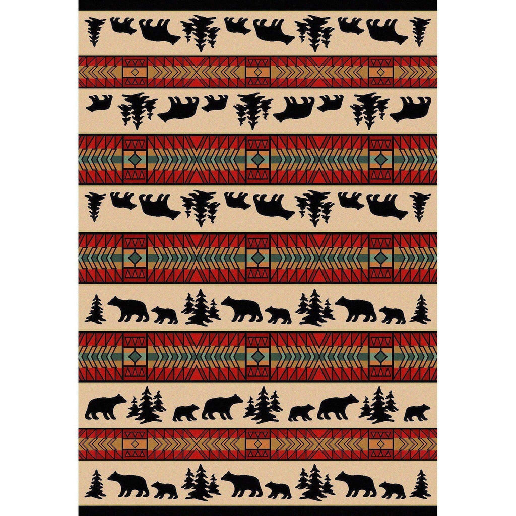 Bear Explorer - Red-CabinRugs Southwestern Rugs Wildlife Rugs Lodge Rugs Aztec RugsSouthwest Rugs