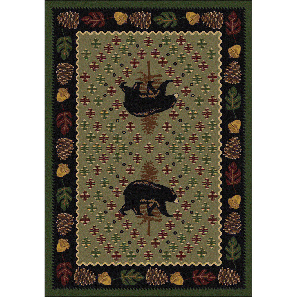 Picnic Bear - Green-CabinRugs Southwestern Rugs Wildlife Rugs Lodge Rugs Aztec RugsSouthwest Rugs