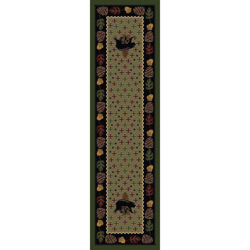 Picnic Bear - Green-CabinRugs Southwestern Rugs Wildlife Rugs Lodge Rugs Aztec RugsSouthwest Rugs