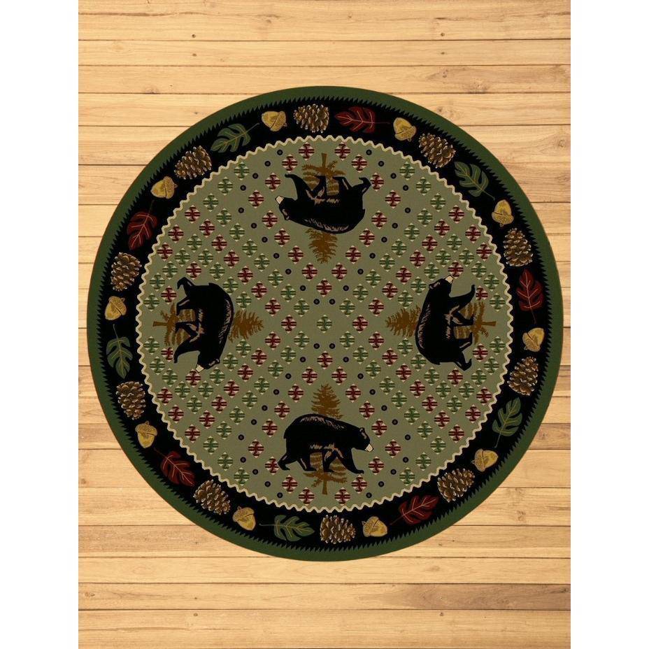 Picnic Bear - Green-CabinRugs Southwestern Rugs Wildlife Rugs Lodge Rugs Aztec RugsSouthwest Rugs