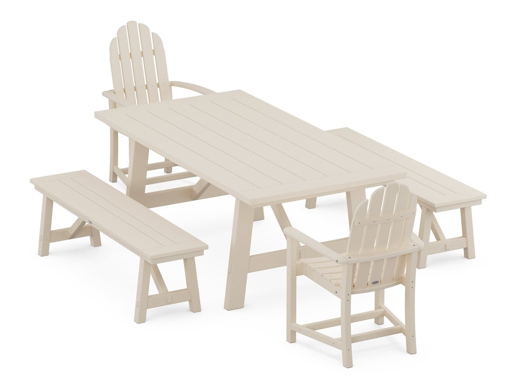 Classic Adirondack 5-Piece Rustic Farmhouse Dining Set With Benches Photo