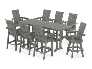 Modern Curveback Adirondack Swivel 9-Piece Farmhouse Bar Set with Trestle Legs Photo