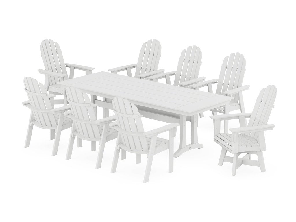 Vineyard 9-Piece Curveback Adirondack Swivel Farmhouse Dining Set with Trestle Legs Photo