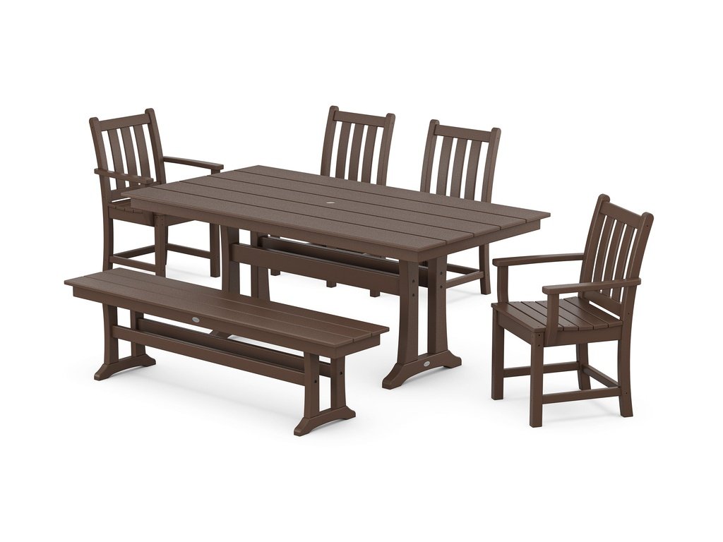 Traditional Garden 6-Piece Farmhouse Dining Set with Trestle Legs and Bench Photo