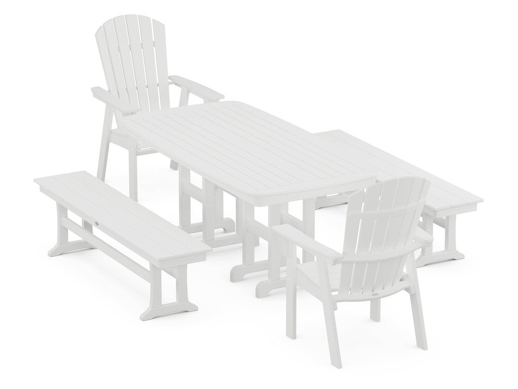 Nautical Curveback Adirondack 5-Piece Dining Set with Benches Photo