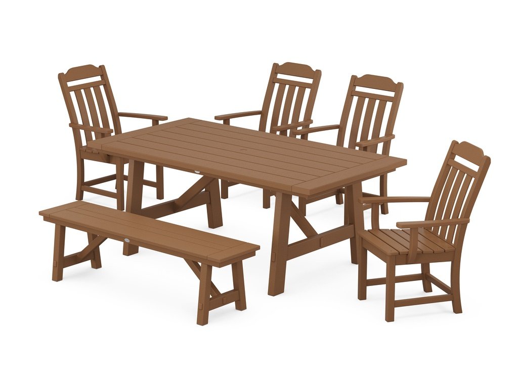 Country Living 6-Piece Rustic Farmhouse Dining Set with Bench Photo