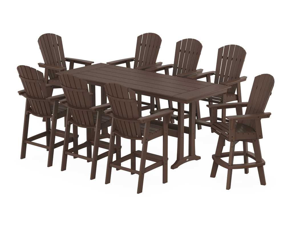 Nautical Curveback Adirondack Swivel 9-Piece Farmhouse Swivel Bar Set with Trestle Legs Photo