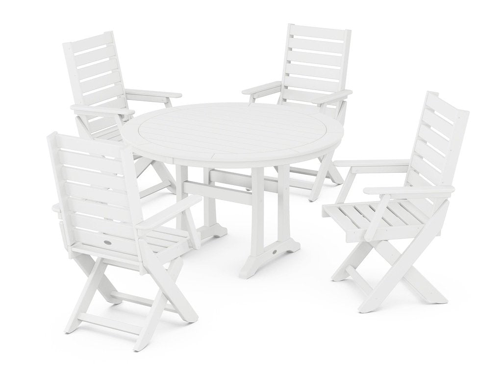 Captain Folding Chair 5-Piece Round Dining Set with Trestle Legs Photo