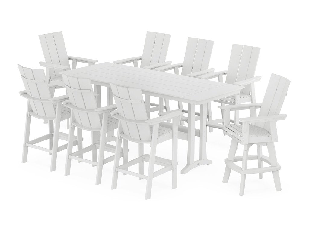 Modern Curveback Adirondack Swivel 9-Piece Farmhouse Bar Set with Trestle Legs Photo