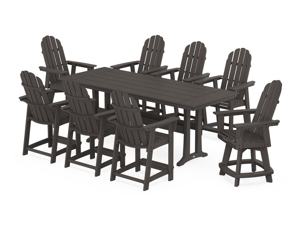 Vineyard Curveback Adirondack Swivel 9-Piece Farmhouse Counter Set with Trestle Legs Photo