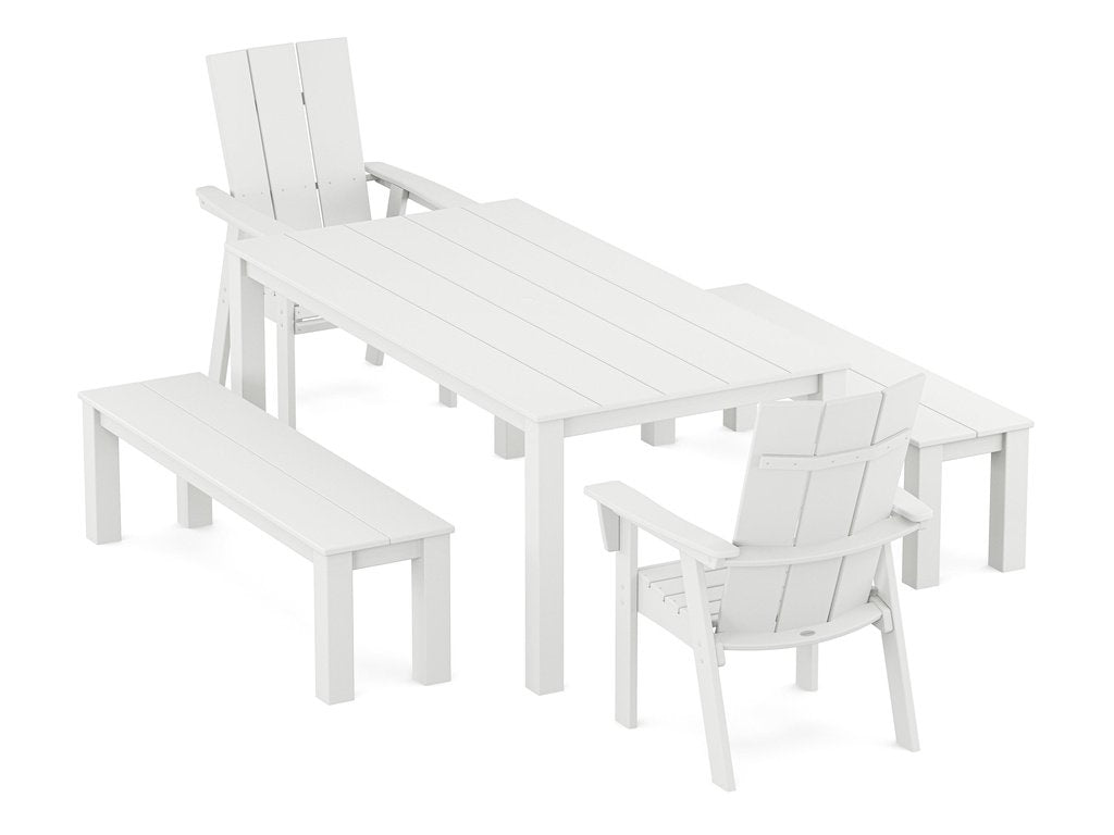 Modern Curveback Adirondack 5-Piece Parsons Dining Set with Benches Photo