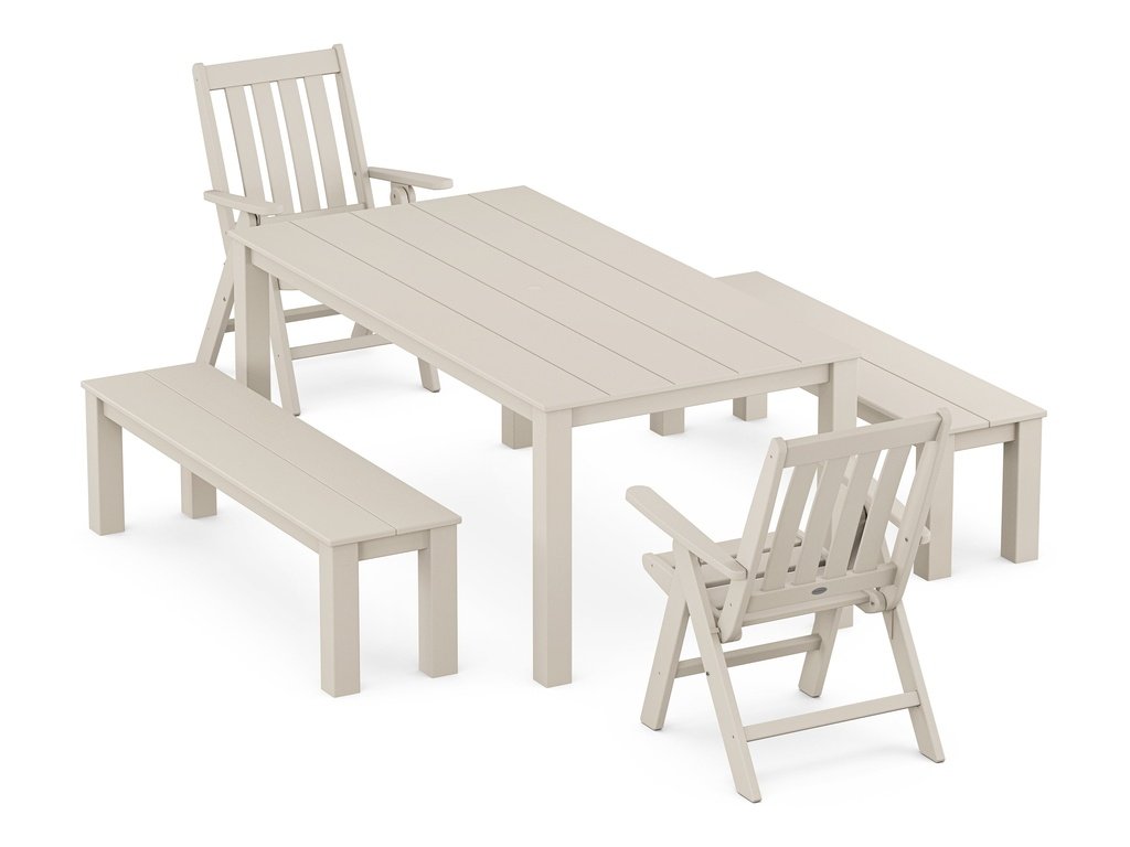 Vineyard Folding Chair 5-Piece Parsons Dining Set with Benches Photo