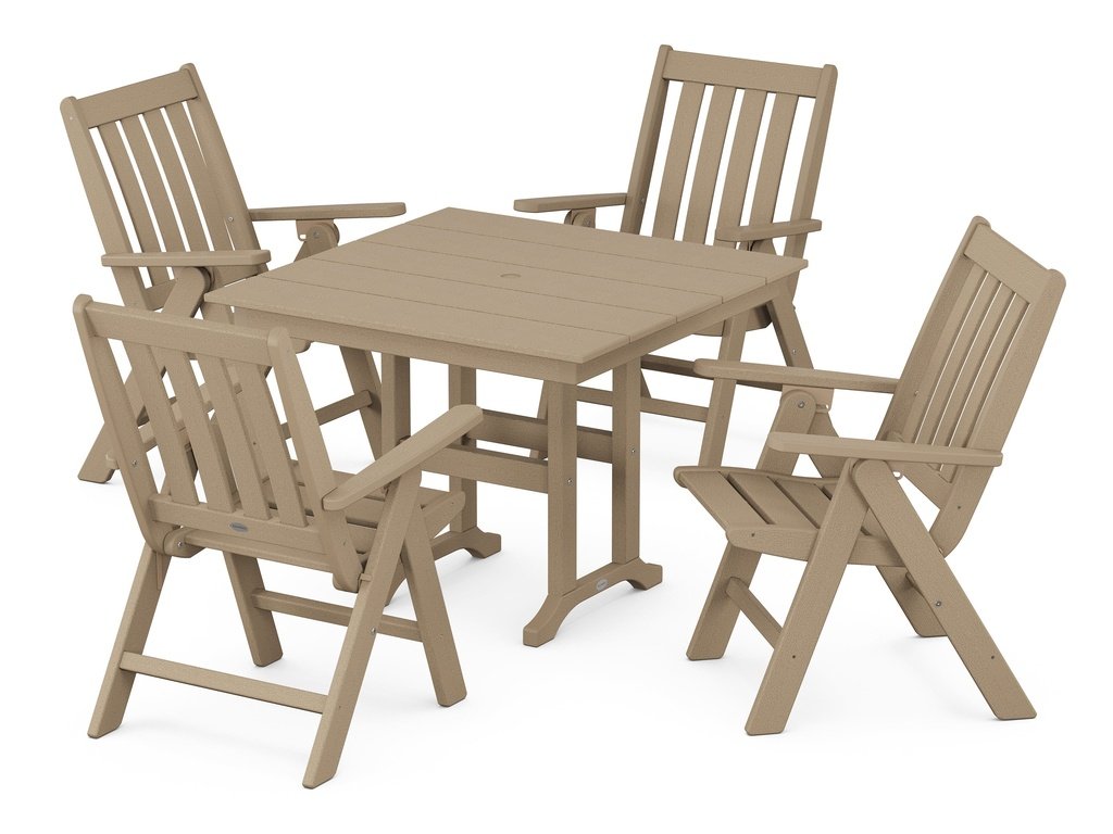 Vineyard Folding Chair 5-Piece Farmhouse Dining Set Photo