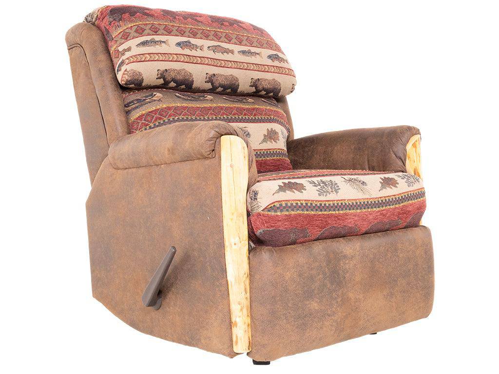 Rustic Red Pine Wood Trim Rocker Recliner - Retreat Home Furniture