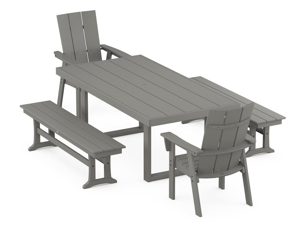 Modern Curveback Adirondack 5-Piece Dining Set with Benches Photo