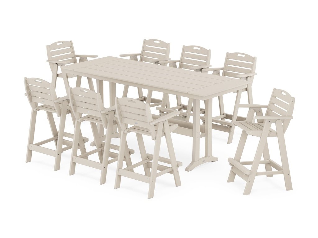 Nautical 9-Piece Farmhouse Bar Set with Trestle Legs Photo